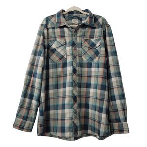 LL Bean Katahdin Performance Flannel Mens Sz XL Blue Plaid Long Sleeve Snap Fron
